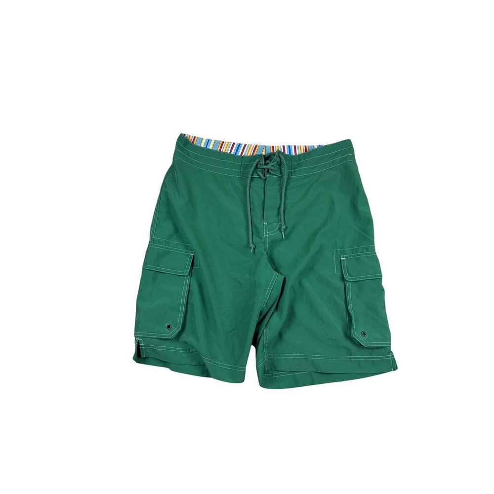 J.Crew Mens Green Cargo 10" Board Shorts Swim Trunks Lace Up Size 33